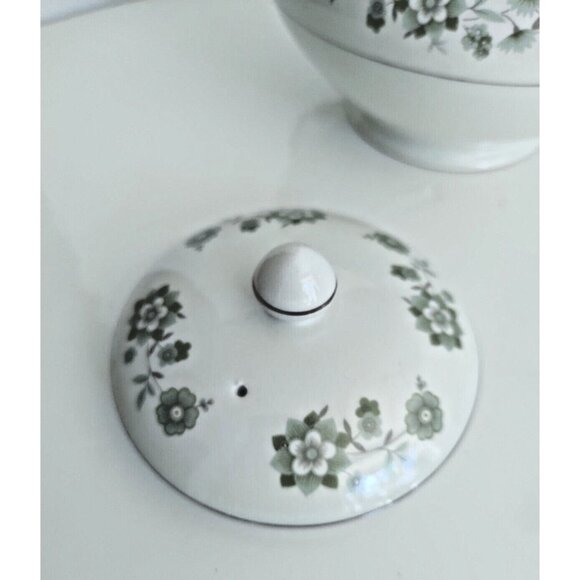 1960’s Vintage Johnson Bros Snowhite Meadowvale Green Floral Teapot 6 Cup - Picture 7 of 13